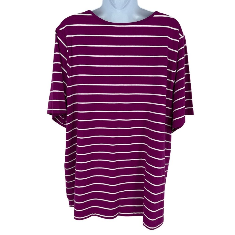 Catherines Women's Purple & White Striped V-Neck Short Sleeve Top Size 1X - Picture 4 of 8